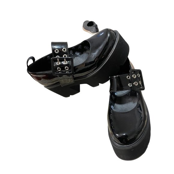 LaModa Dolls Kills Black chunky platform mary janes patent faux leather size 5 - Picture 1 of 7